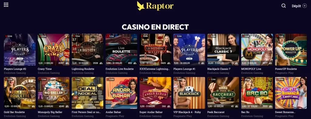 raptor casino live